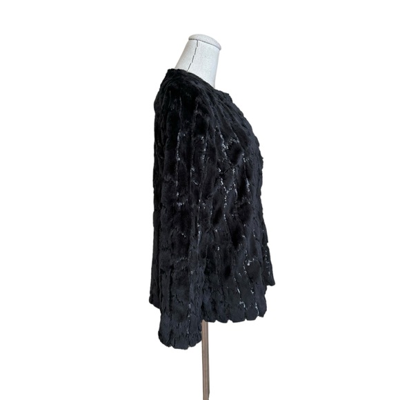Milly Black Sequin and Soft Faux Fur Evening Glamour Jacket Coat sz Small - Picture 4 of 12